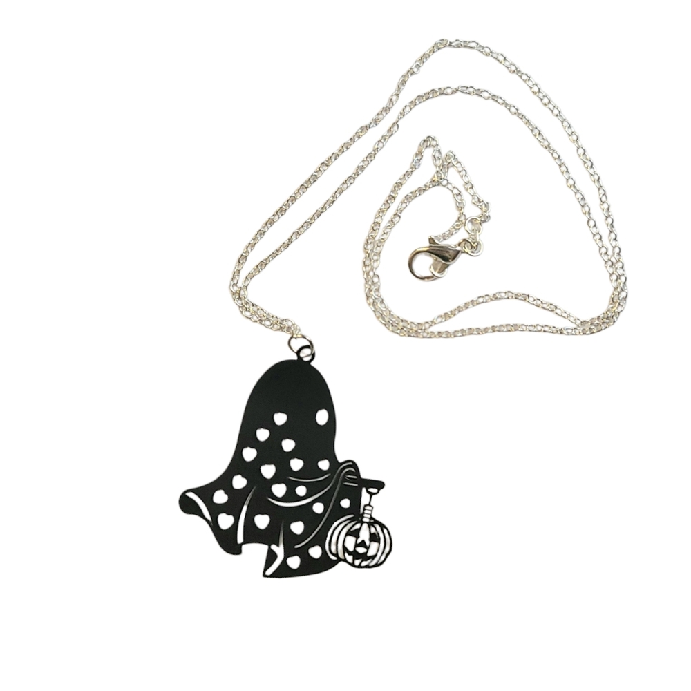 Jack O Lantern Ghost Pendant Necklace